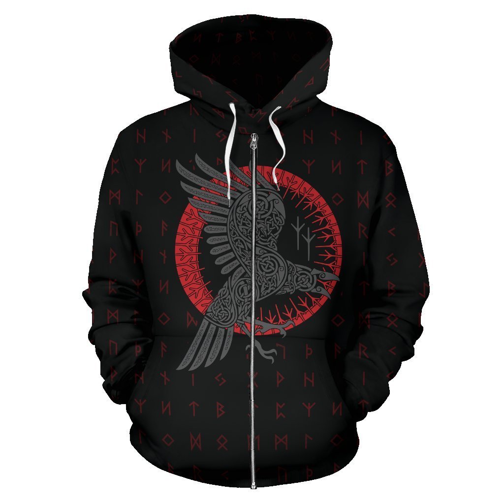 Viking Odin's Raven Old Runes Style Zip-Up Hoodie A7 - Amaze Style™-ALL OVER PRINT ZIP HOODIES (P)