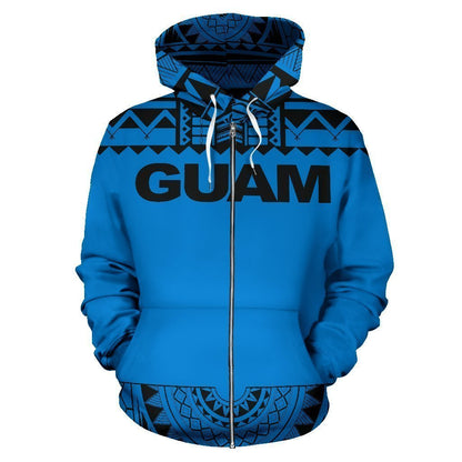 Guam All Over Zip-Up Hoodie - Polynesian Blue And Black - Amaze Style™-ALL OVER PRINT ZIP-UP HOODIES