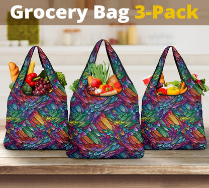 Boho Feather Reusable Grocery Bags Set-Amaze Style™-Boho Feather Reusable Grocery Bags Set-Vibe Cosy™
