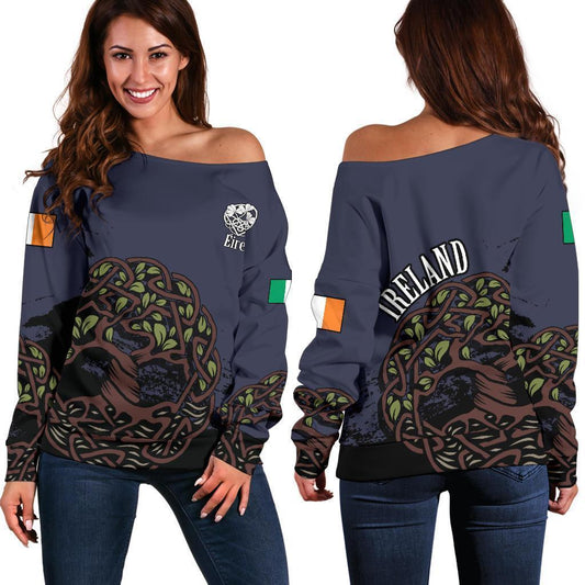Celtic Tree Of Life Women's Off Shoulder Sweater Purple Version Z2 - Amaze Style™-WOMENS OFF SHOULDER SWEATERS
