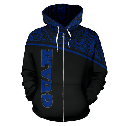 Guam All Over Zip-Up Hoodie - Micronesian Curve Blue Style - Amaze Style™-ALL OVER PRINT ZIP-UP HOODIES