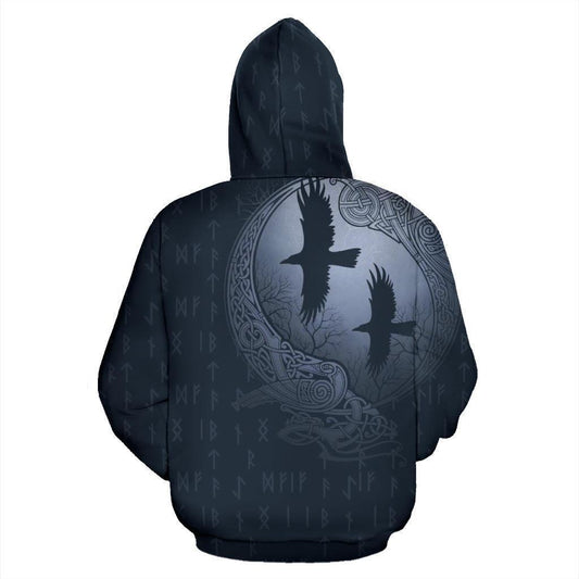 Viking Hoodie Raven And Odin'S Eye Blue Grey NN82 - Amaze Style™-Apparel