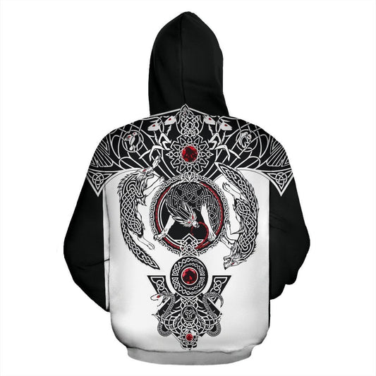 Viking Hoodie - Fenrir Wolf Black and White - Amaze Style™-Apparel
