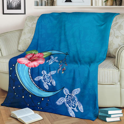 Custom Blanket Blue Turtle and Moon Dreamcatcher - Sherpa Blanket DL