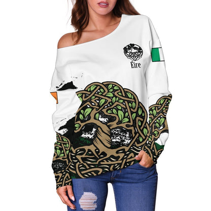 Celtic Tree of Life White Shoulder Sweater Version Z2 - Amaze Style™-WOMENS OFF SHOULDER SWEATERS