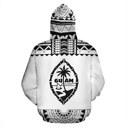 Guam All Over Zip-Up Hoodie - Polynesian White And Black - Amaze Style™-ALL OVER PRINT ZIP-UP HOODIES