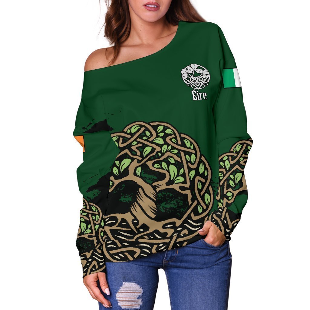 Celtic Tree Of Life Women's Off Shoulder Sweater Version 2 Z2 - Amaze Style™-WOMENS OFF SHOULDER SWEATERS