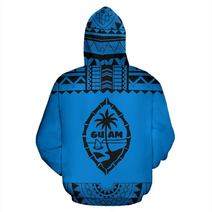 Guam All Over Zip-Up Hoodie - Polynesian Blue And Black - Amaze Style™-ALL OVER PRINT ZIP-UP HOODIES