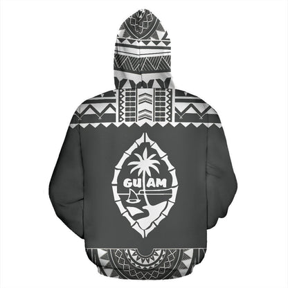 Guam All Over Zip-Up Hoodie - Polyneian Grey And White - Amaze Style™-ALL OVER PRINT ZIP-UP HOODIES