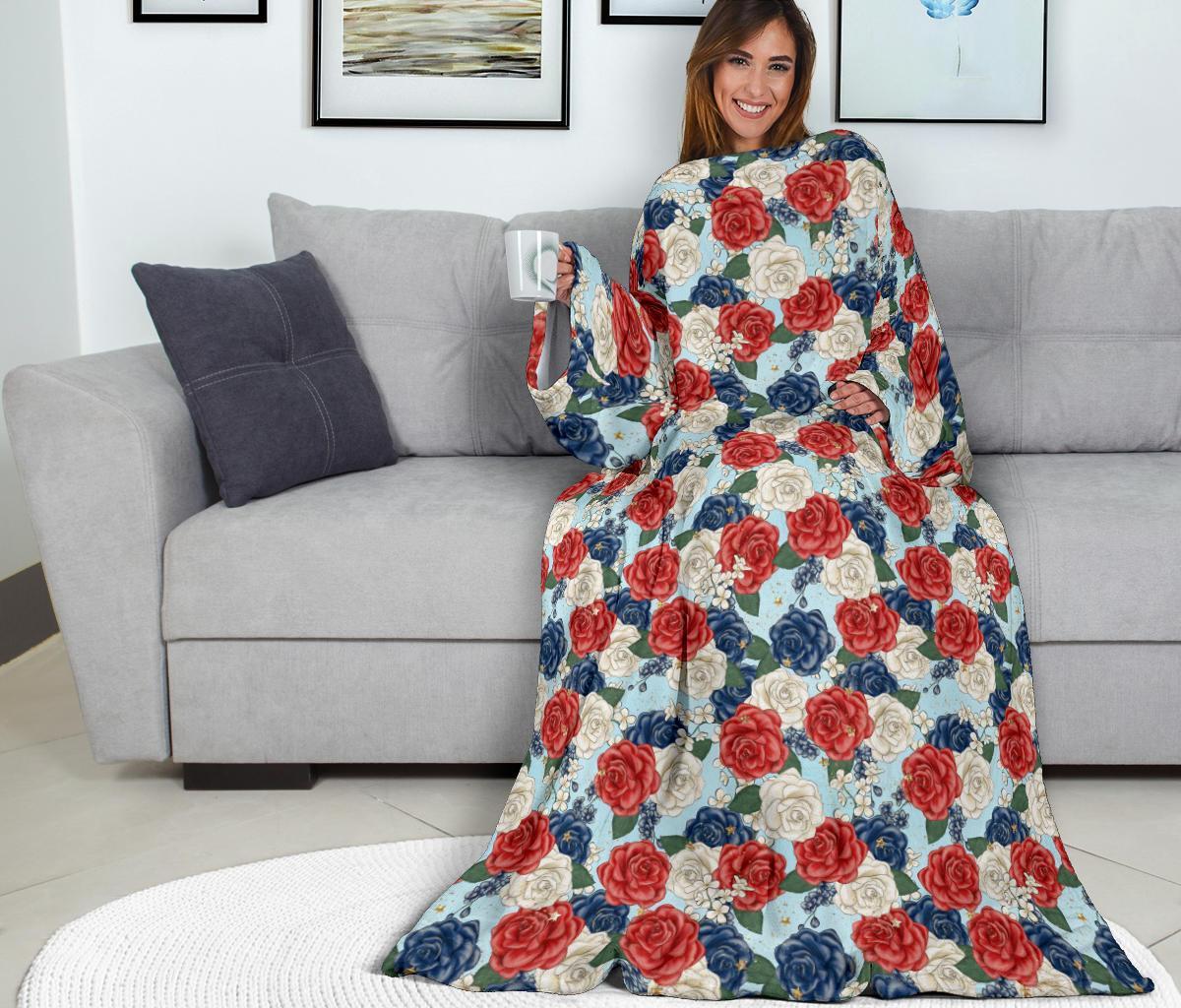 Roses sleeve blanket-Amaze Style™-Sleeve Blanket - Roses sleeve blanket-Adult 69"X53"-Vibe Cosy™