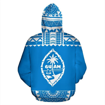 Guam All Over Hoodie - Polynesian Blue And White - Amaze Style™-ALL OVER PRINT HOODIES