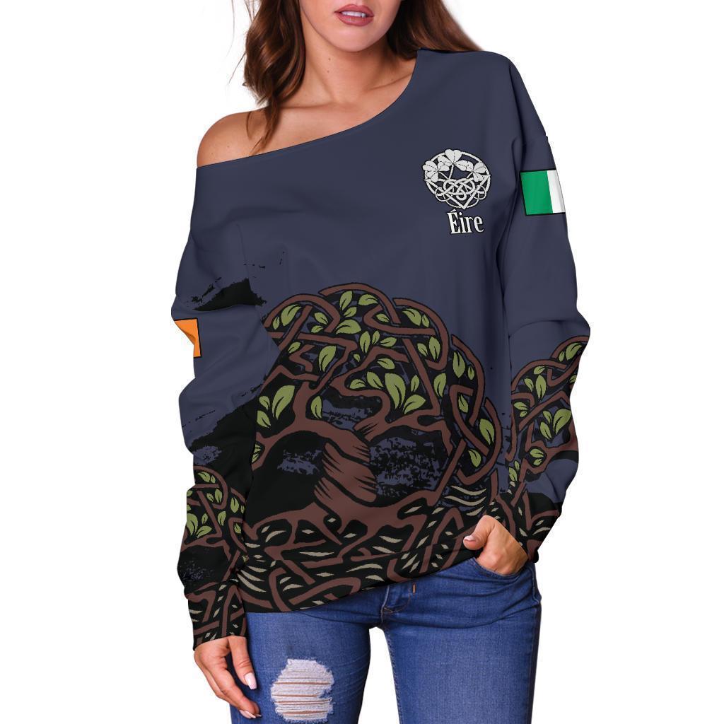 Celtic Tree Of Life Women's Off Shoulder Sweater Purple Version Z2 - Amaze Style™-WOMENS OFF SHOULDER SWEATERS