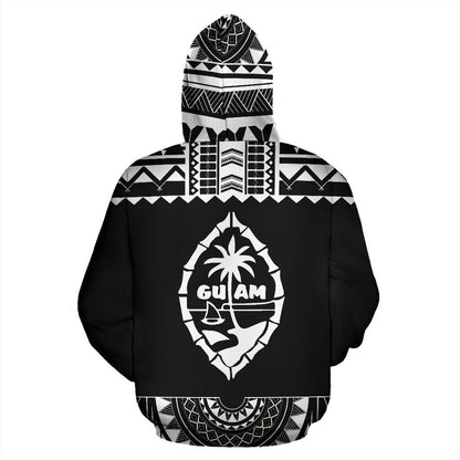 Guam All Over Zip-Up Hoodie - Polynesian Black And White - BN09 - Amaze Style™-ALL OVER PRINT ZIP-UP HOODIES