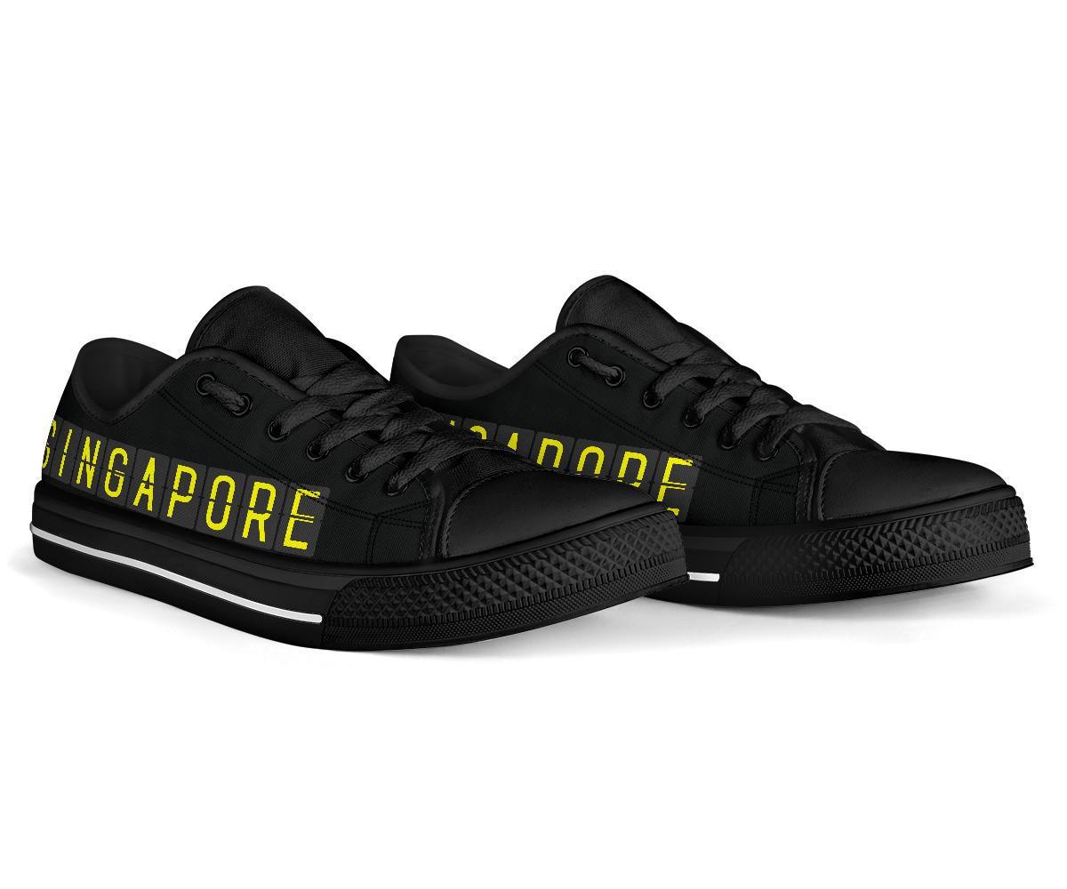 Airport Destinations SINGAPORE (Black) - Low Top Canvas Shoes-Amaze Style™-Womens Low Top - Airport Destinations SINGAPORE (Black) - Low Top Canvas Shoes-US5.5 (EU36)-Vibe Cosy™