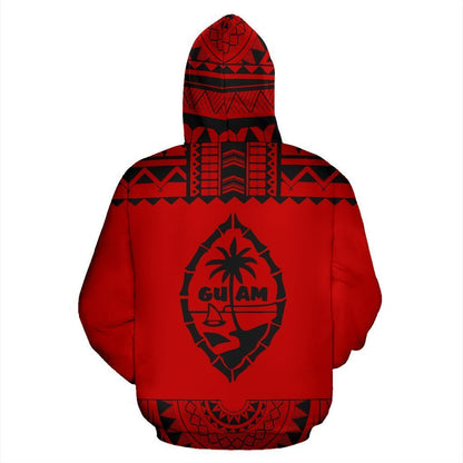 Guam All Over Zip-Up Hoodie - Polynesian Red And Black - Amaze Style™-ALL OVER PRINT ZIP-UP HOODIES