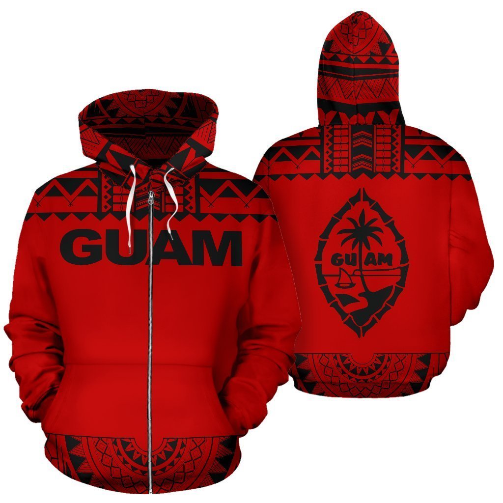 Guam All Over Zip-Up Hoodie - Polynesian Red And Black - Amaze Style™-ALL OVER PRINT ZIP-UP HOODIES