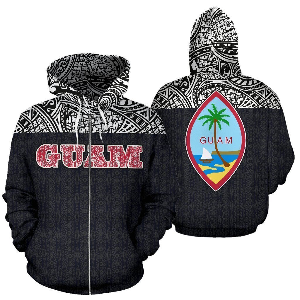 Guam All Over Zip-Up Hoodie - Polynesian Black Version - BN09 - Amaze Style™-ALL OVER PRINT ZIP-UP HOODIES