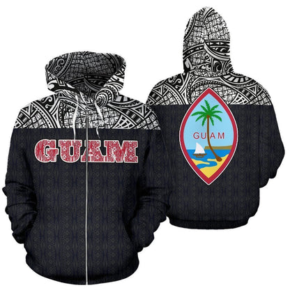 Guam All Over Zip-Up Hoodie - Polynesian Black Version - BN09 - Amaze Style™-ALL OVER PRINT ZIP-UP HOODIES