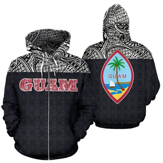 Guam All Over Zip-Up Hoodie - Polynesian Black Version - BN09 - Amaze Style™-ALL OVER PRINT ZIP-UP HOODIES