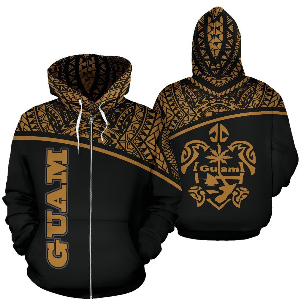 Guam All Over Zip-Up Hoodie - Micronesia Curve Gold Style - Amaze Style™-ALL OVER PRINT ZIP-UP HOODIES