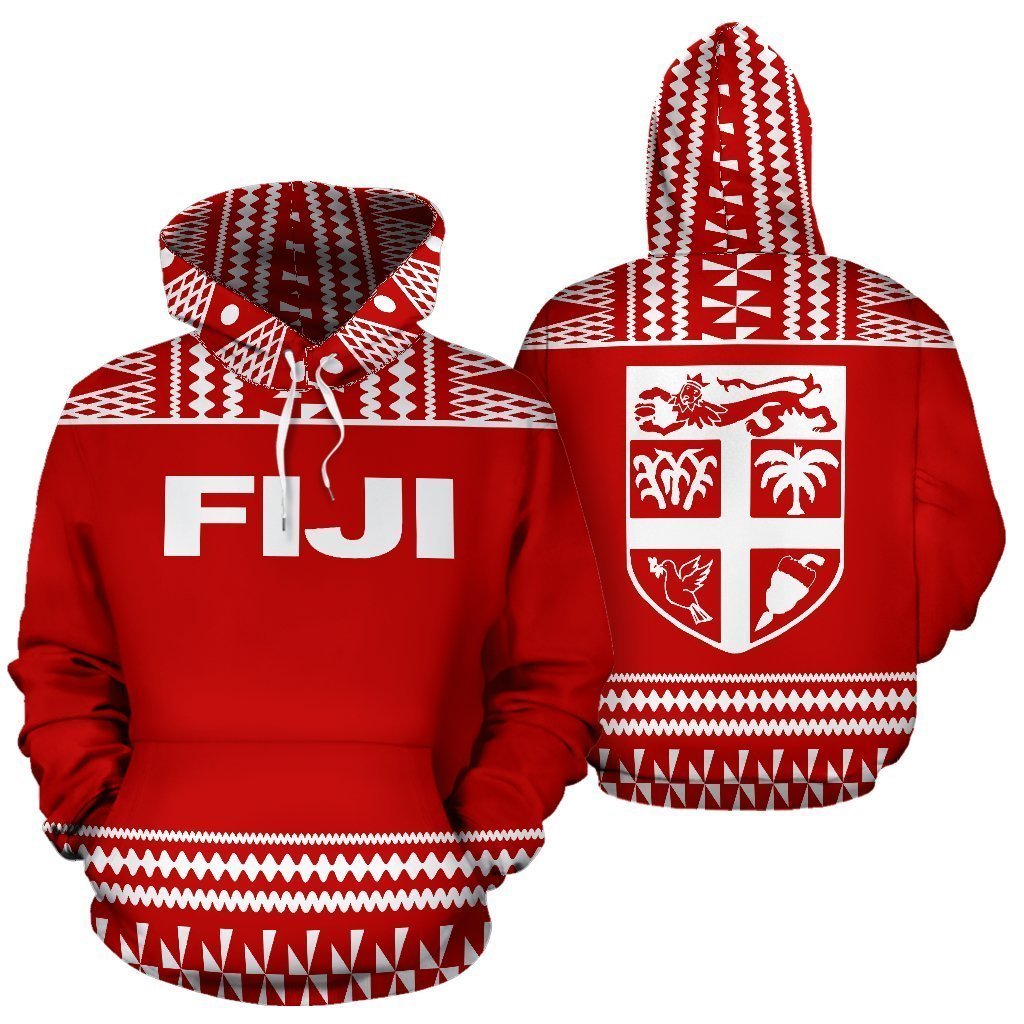 Fiji Tapa All Over Zip-Up Hoodie - Red And White Version - BN09 - Amaze Style™-Apparel