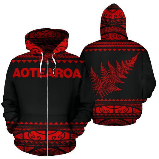 Maori New Zealand Zip Up Hoodie Red - Amaze Style™-Apparel