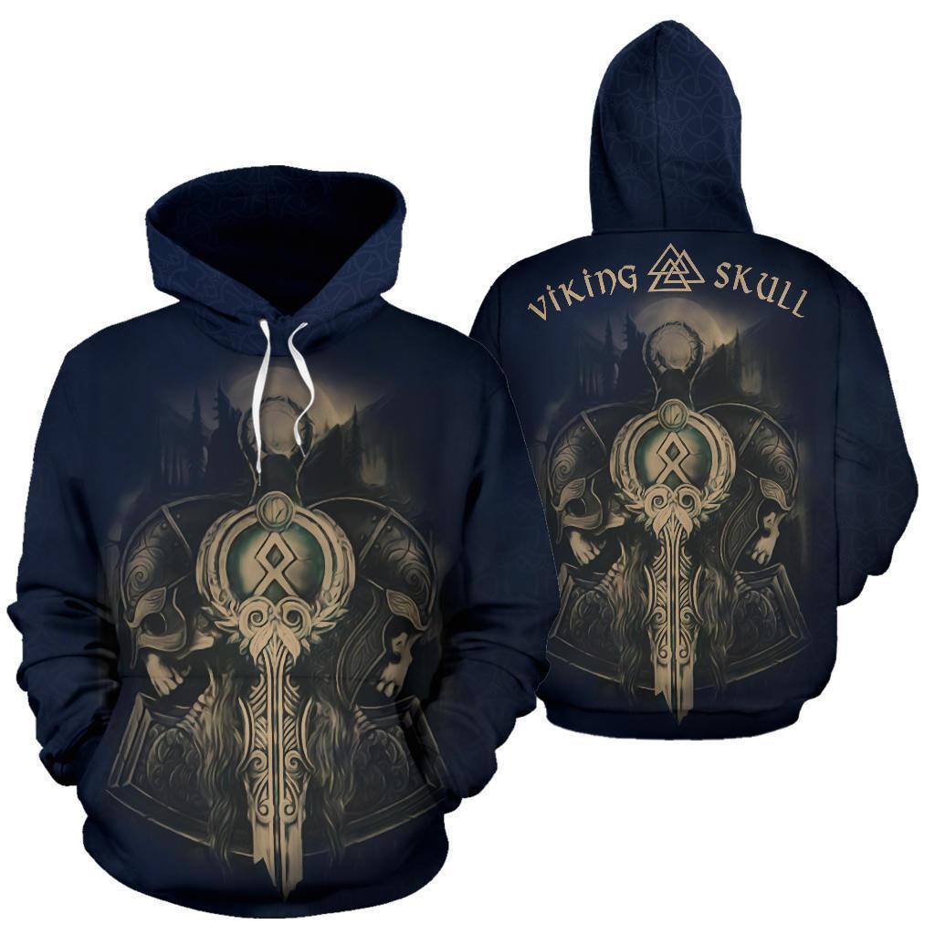 Norse Vikings - Valhalla Viking Skull Hoodie Blue - Amaze Style™-Apparel