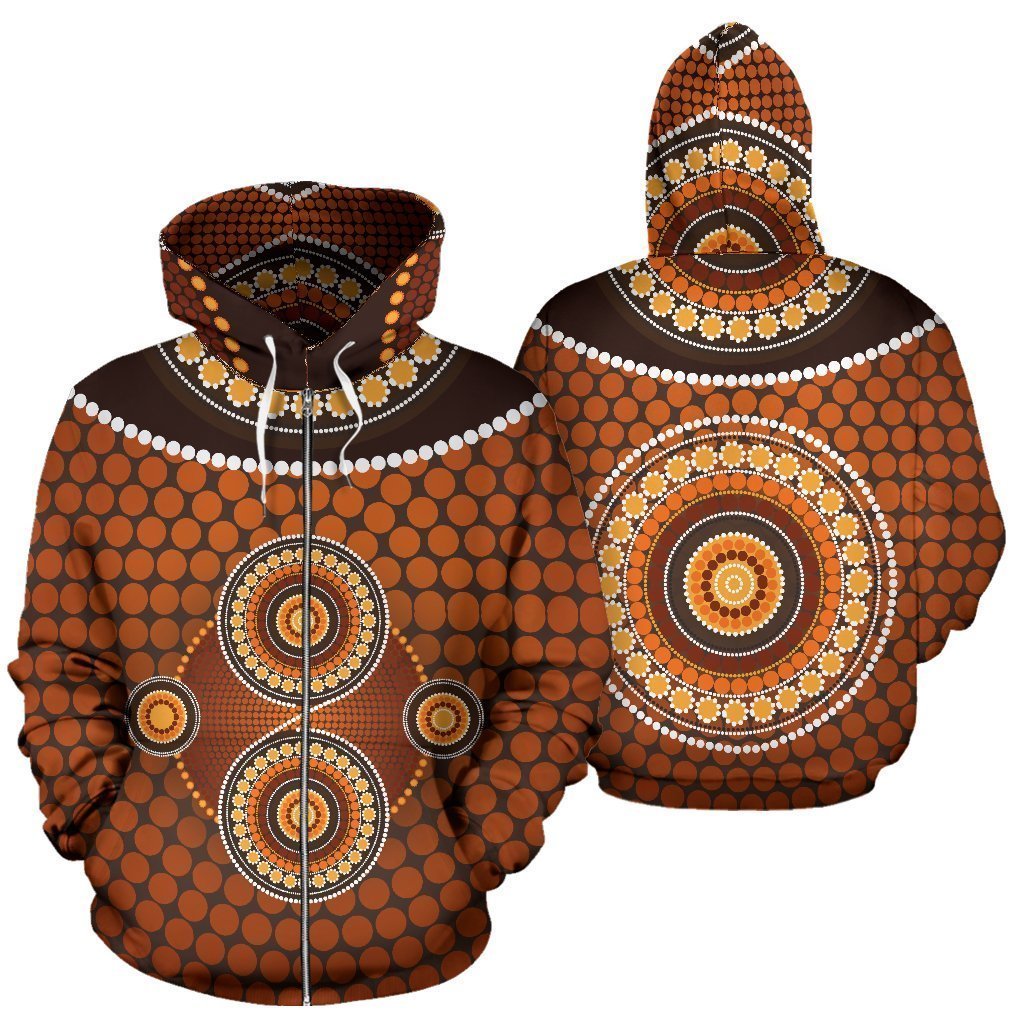 Round Aboriginal All Over ZIp-Up Hoodie-NNK1800 - Amaze Style™-Apparel