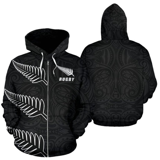 Rugby Three Fern Zip Up Hoodie K4 - Amaze Style™-Apparel