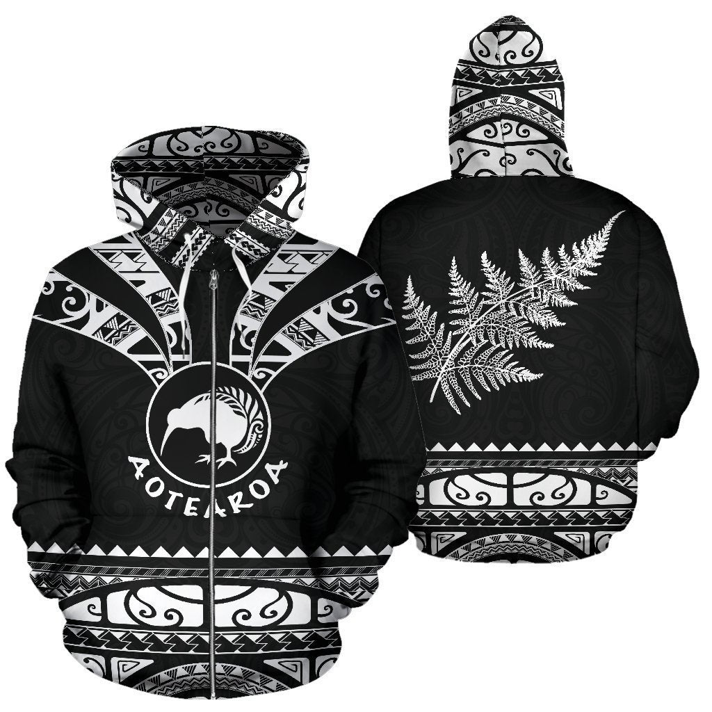 Maori Aotearoa Silver Fern Zip Up Hoodie White - Medal Version NVD - Amaze Style™-Apparel
