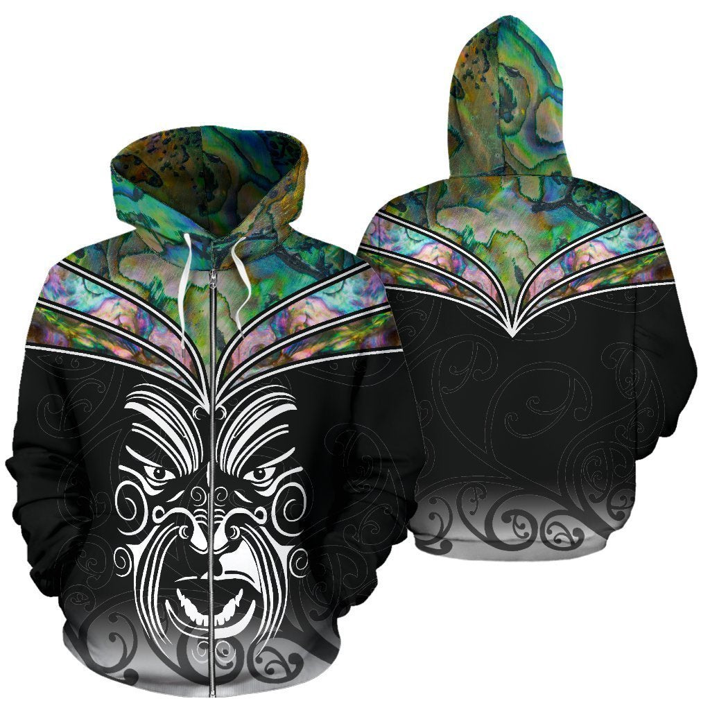 New Zealand Paua Shell with Maori Face Hoodie K4 - Amaze Style™-Apparel