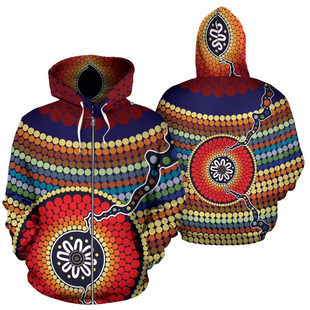 Blooming Aboriginal All Over Zip-Up Hoodie-NNK1499 - Amaze Style™-Apparel