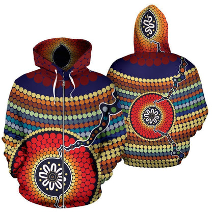 Blooming Aboriginal All Over Zip-Up Hoodie-NNK1499 - Amaze Style™-Apparel