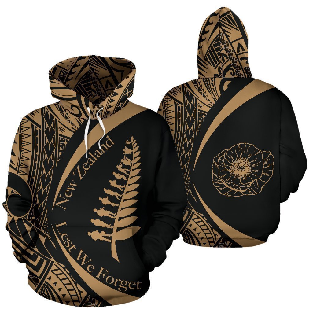 New Zealand Lest We Forget Maori Hoodie Circle Style - Golden x Black J95 - Amaze Style™-Apparel