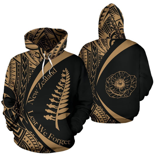 New Zealand Lest We Forget Maori Hoodie Circle Style - Golden x Black J95 - Amaze Style™-Apparel