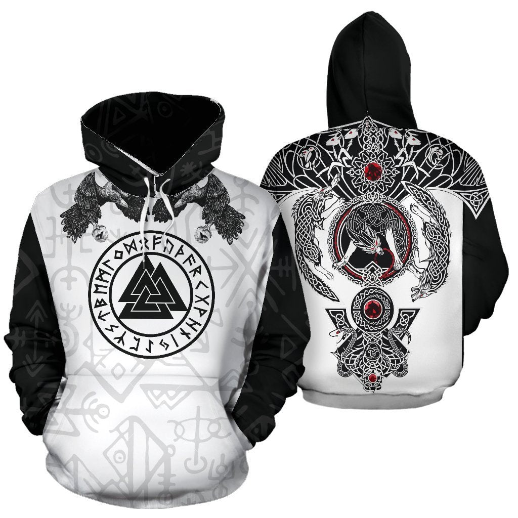 Viking Hoodie - Fenrir Wolf Black and White - Amaze Style™-Apparel