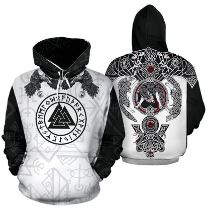 Viking Hoodie - Fenrir Wolf Black and White - Amaze Style™-Apparel