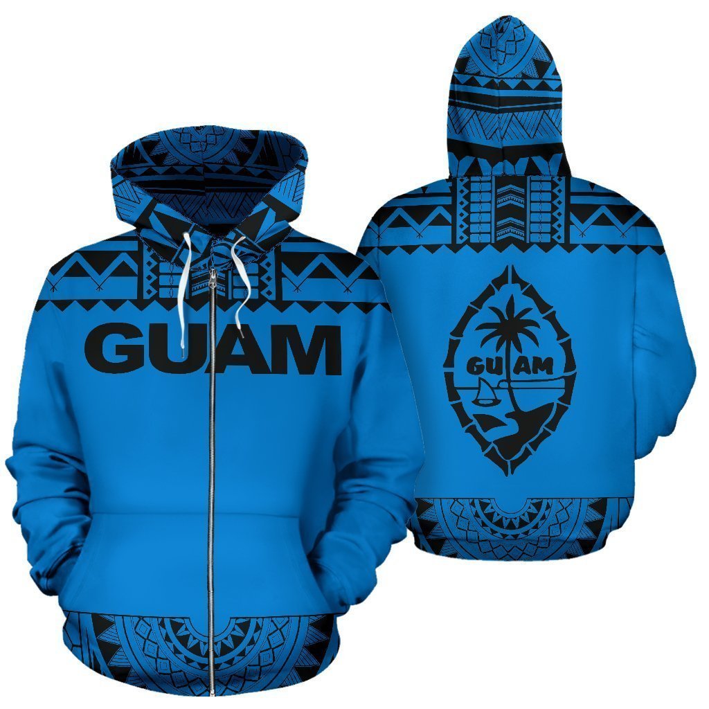 Guam All Over Zip-Up Hoodie - Polynesian Blue And Black - Amaze Style™-ALL OVER PRINT ZIP-UP HOODIES