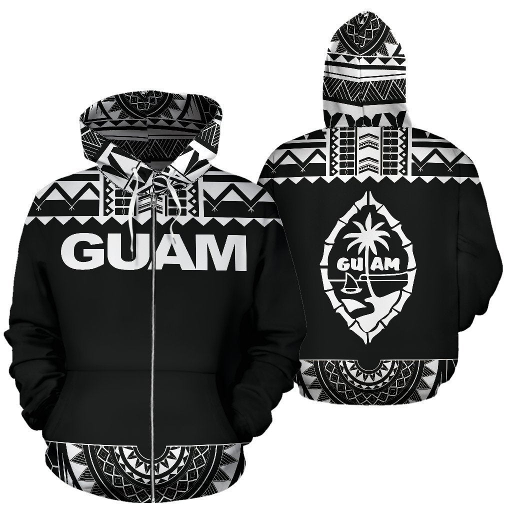 Guam All Over Zip-Up Hoodie - Polynesian Black And White - BN09 - Amaze Style™-ALL OVER PRINT ZIP-UP HOODIES