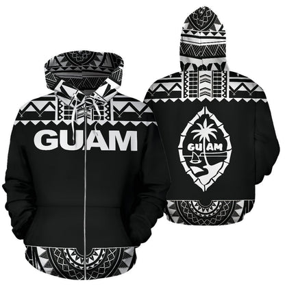 Guam All Over Zip-Up Hoodie - Polynesian Black And White - BN09 - Amaze Style™-ALL OVER PRINT ZIP-UP HOODIES