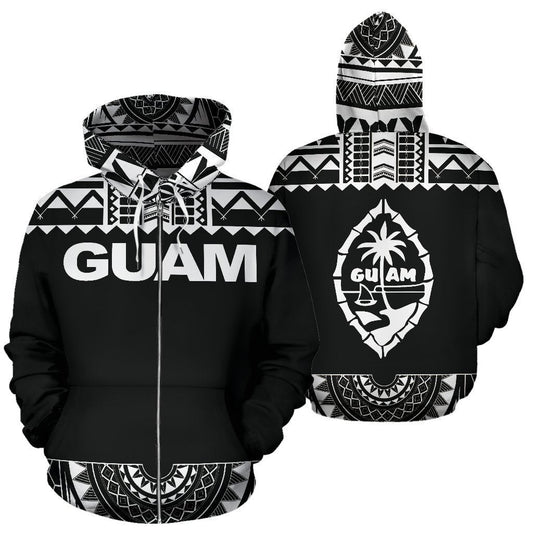 Guam All Over Zip-Up Hoodie - Polynesian Black And White - BN09 - Amaze Style™-ALL OVER PRINT ZIP-UP HOODIES
