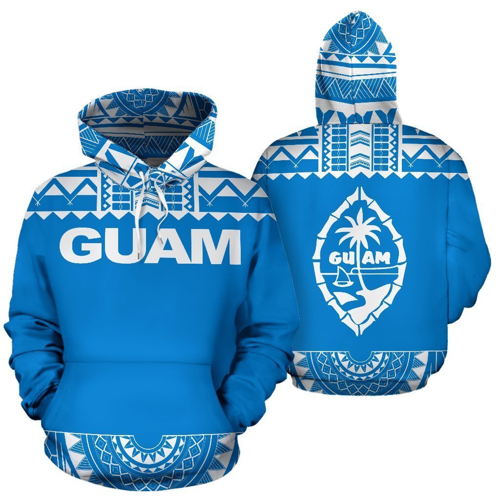 Guam All Over Hoodie - Polynesian Blue And White - Amaze Style™-ALL OVER PRINT HOODIES