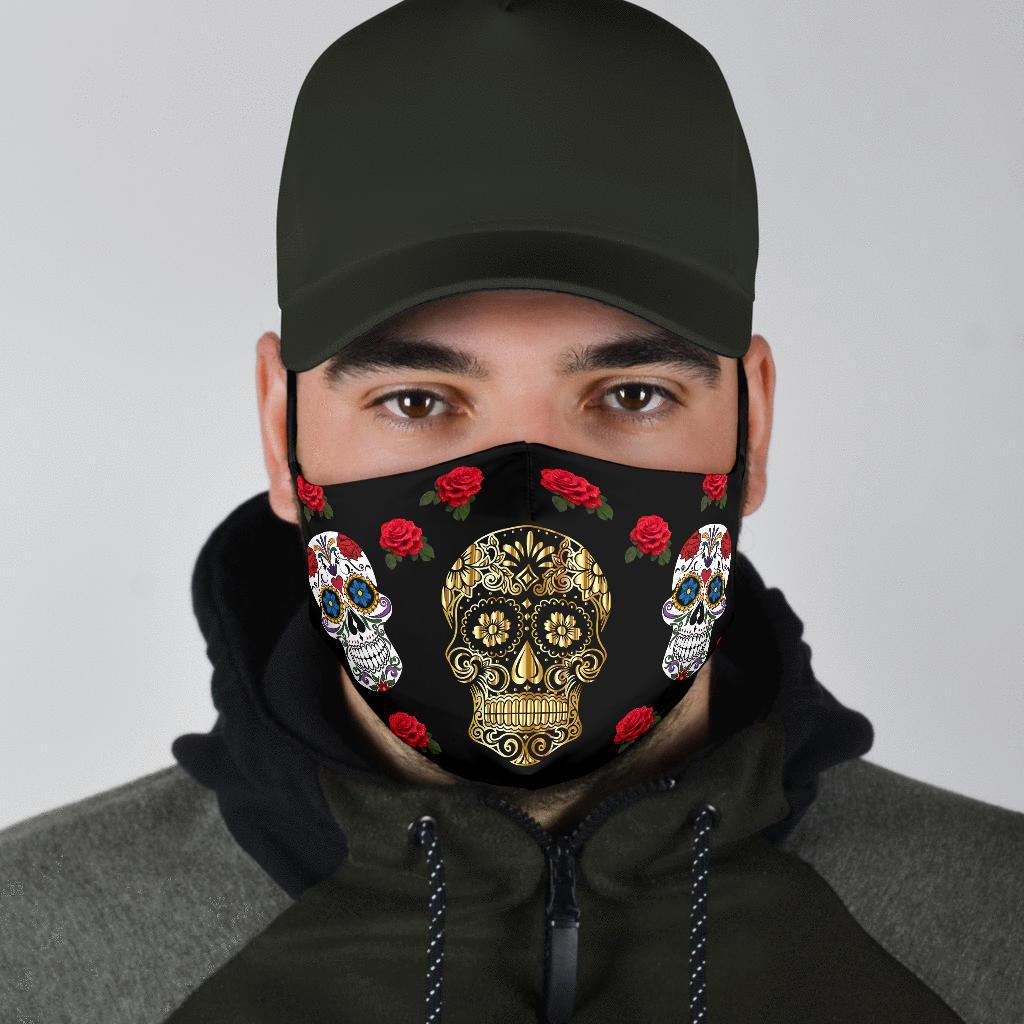 Sugar Skull Gold-Amaze Style™-Face Mask - Sugar Skull Gold-Adult Mask + 2 FREE Filters (Age 13+)-Vibe Cosy™