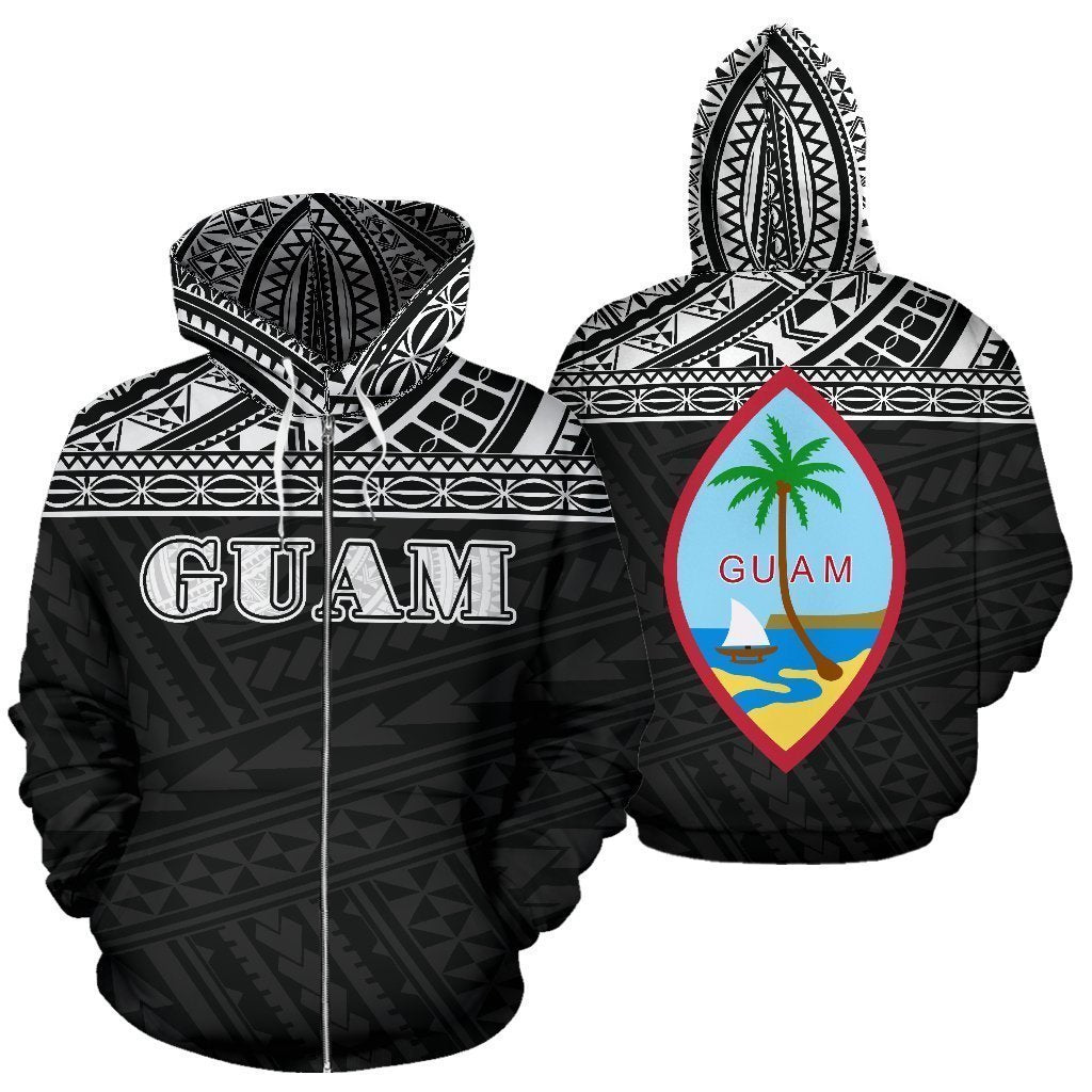 Guam All Over Zip-Up Hoodie - Polynesian Black Version - Amaze Style™-ALL OVER PRINT ZIP-UP HOODIES