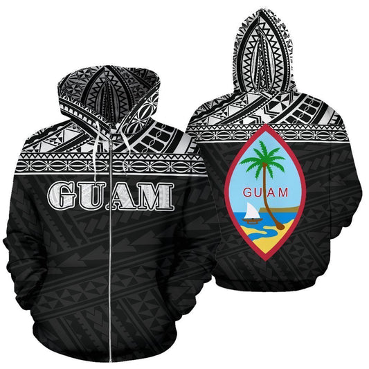 Guam All Over Zip-Up Hoodie - Polynesian Black Version - Amaze Style™-ALL OVER PRINT ZIP-UP HOODIES