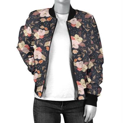 Autumn Fall Floral - Women's Bomber Jacket-Amaze Style™-Women's Bomber Jacket - Autumn Fall Floral - Women's Bomber Jacket-S-Vibe Cosy™
