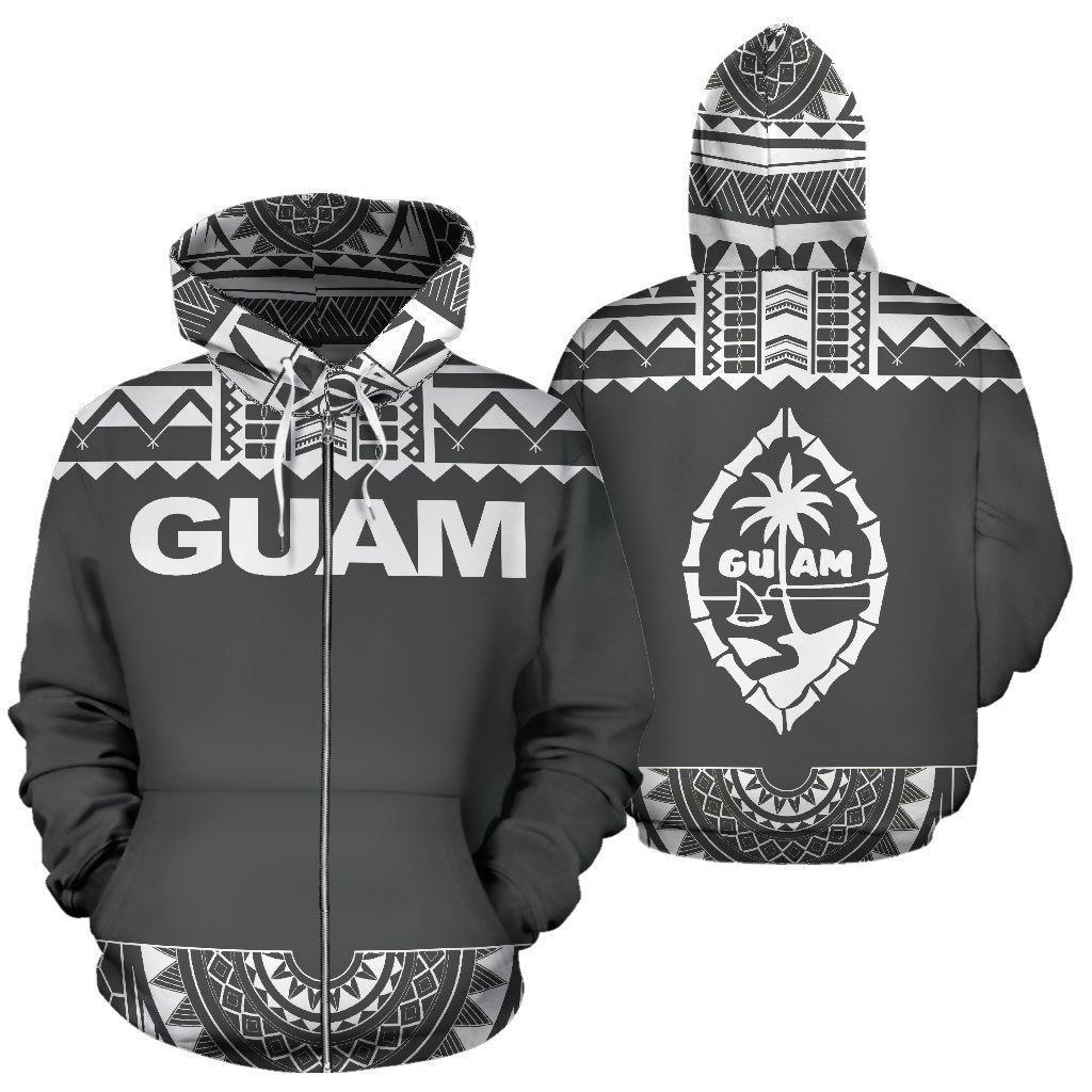 Guam All Over Zip-Up Hoodie - Polyneian Grey And White - Amaze Style™-ALL OVER PRINT ZIP-UP HOODIES