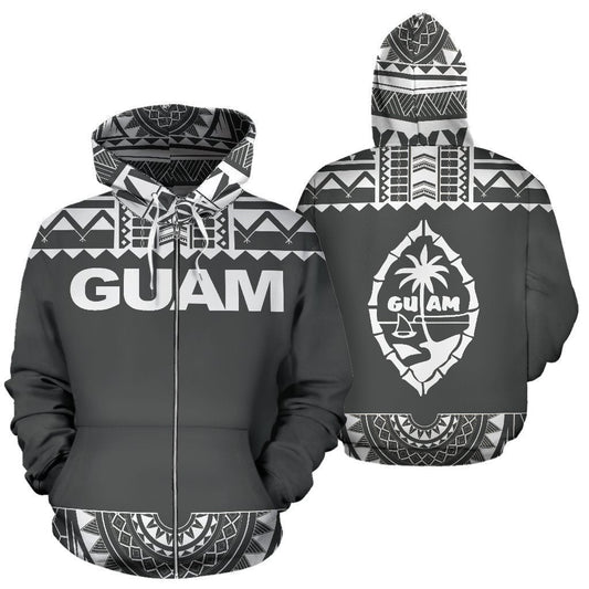 Guam All Over Zip-Up Hoodie - Polyneian Grey And White - Amaze Style™-ALL OVER PRINT ZIP-UP HOODIES
