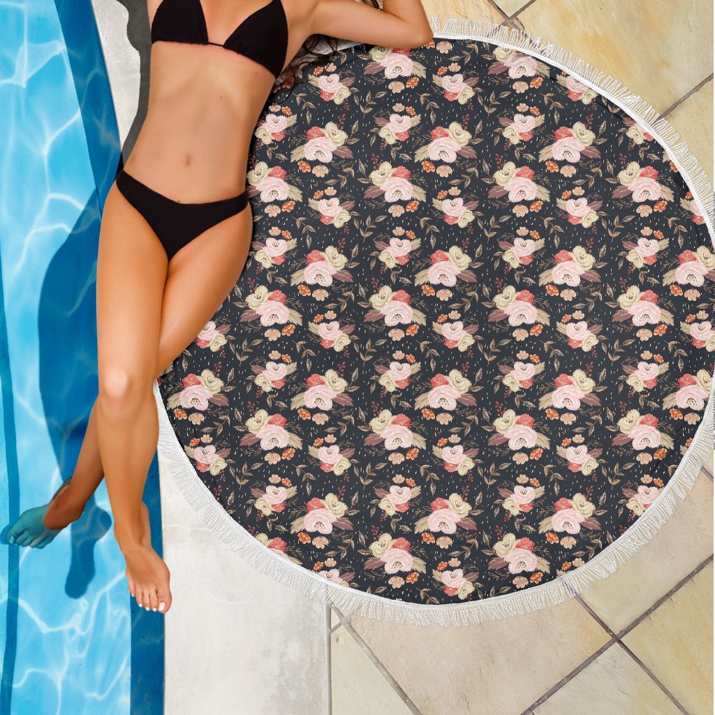 Autumn Fall Floral - Round Beach Throw-Amaze Style™-Autumn Fall Floral - Round Beach Throw-Vibe Cosy™