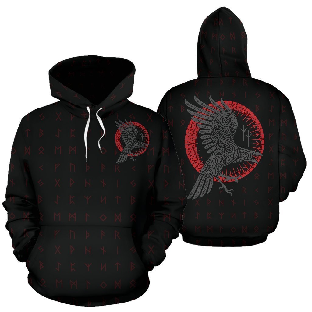 Viking Odin Raven Old Runes Style Hoodie - Amaze Style™-ALL OVER PRINT HOODIES
